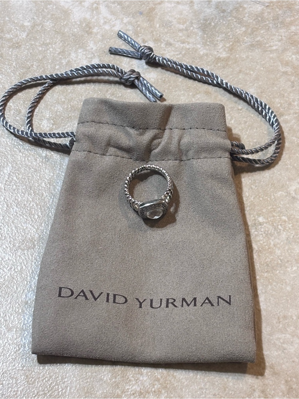 David Yurman Silver Cushion-Cut Halo Ring with Twisted Rope Band - Picture 3 of 5